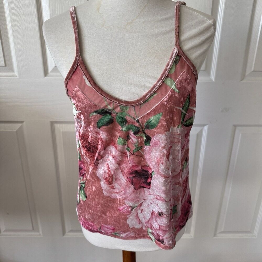 Velour Floral Cami Top Womens Medium Roses Soft Girl Cottagecore Boho Fairycore